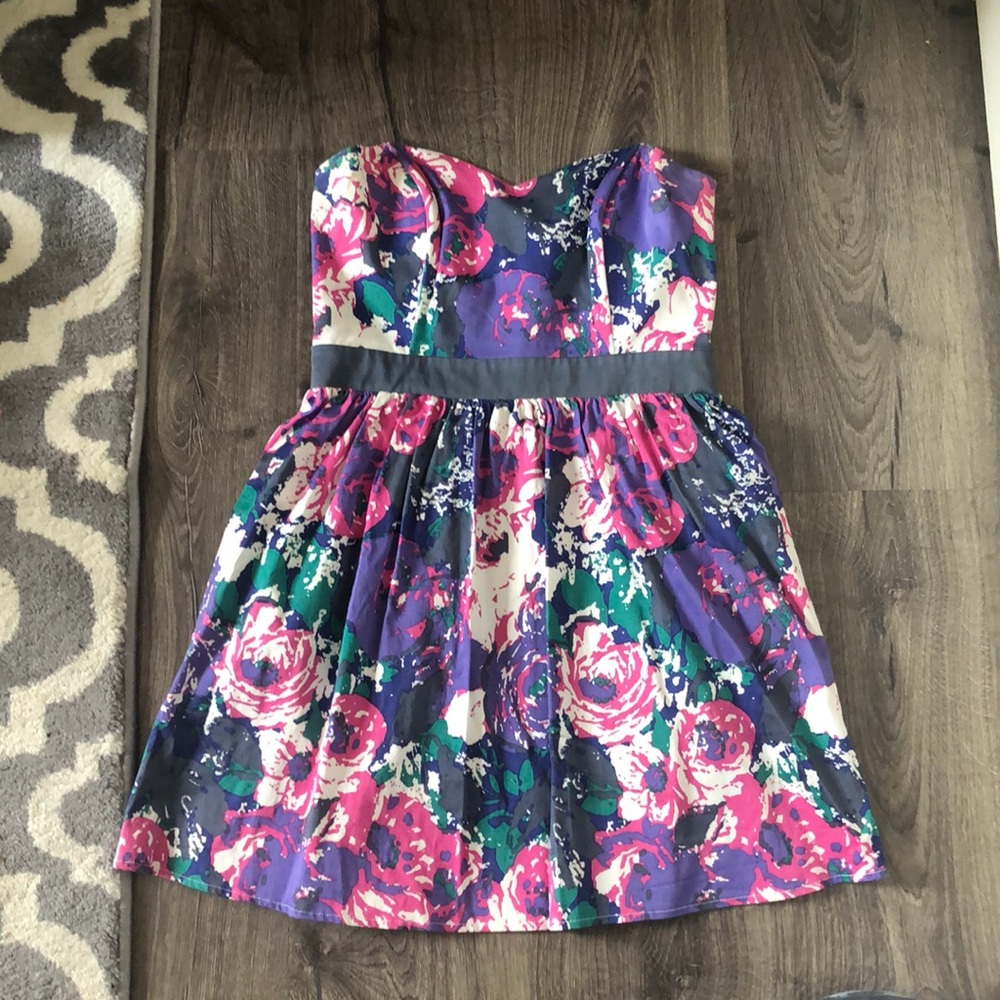 Multicolor floral strapless dress